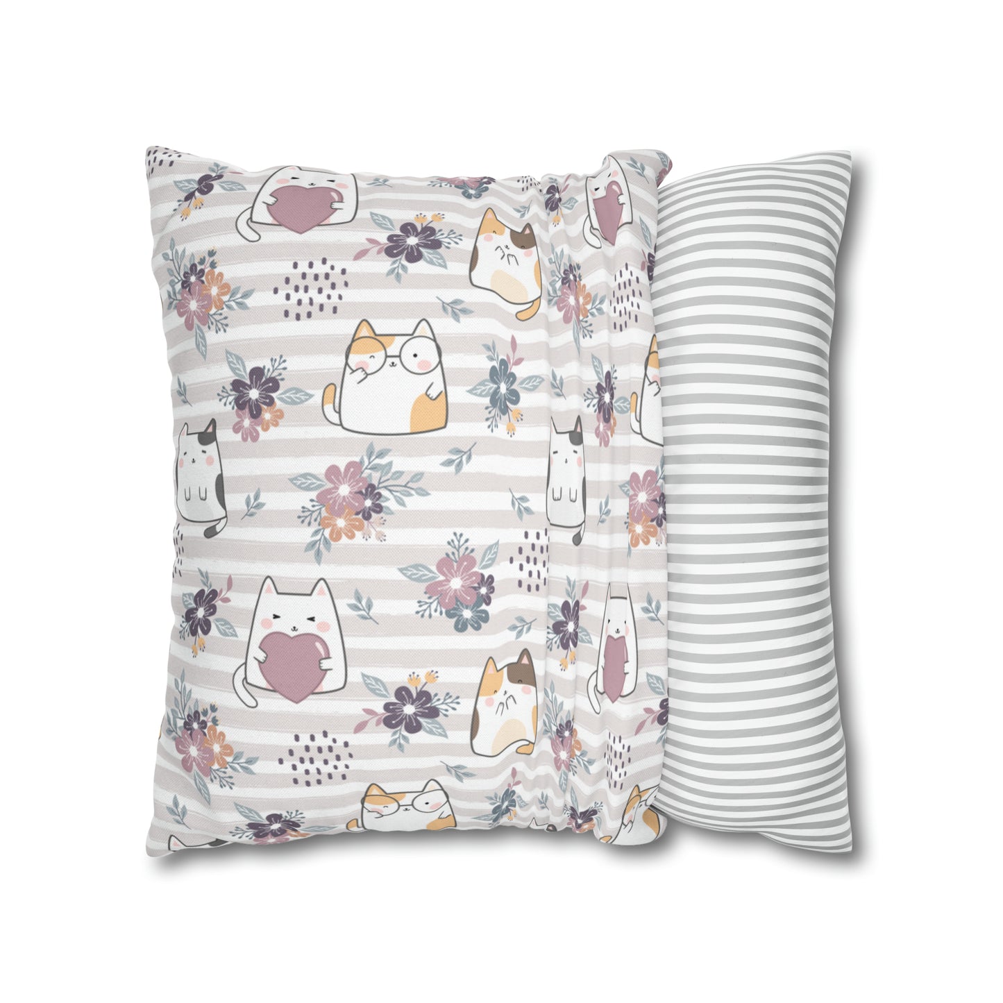 Floral Cats Square Pillow Case