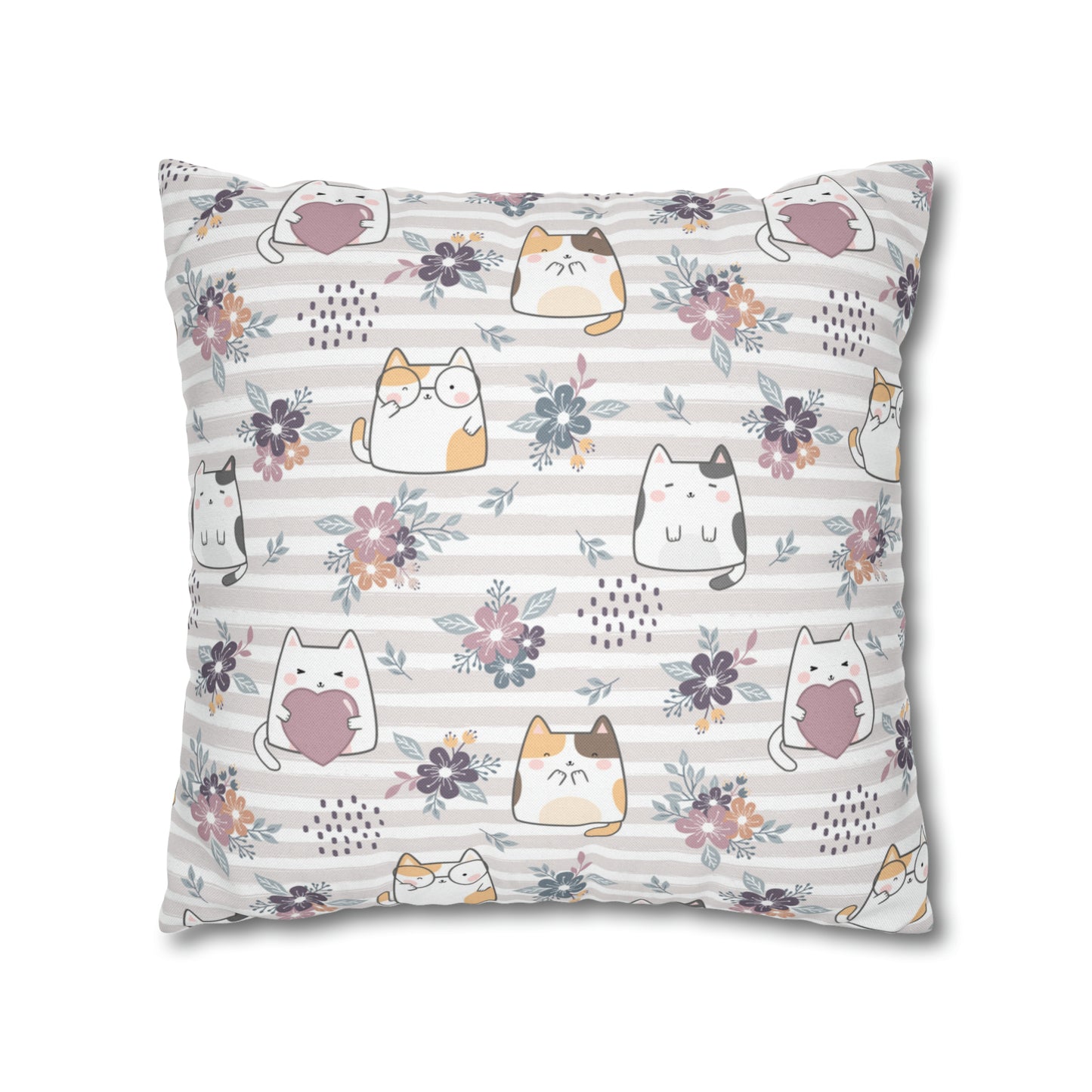 Floral Cats Square Pillow Case