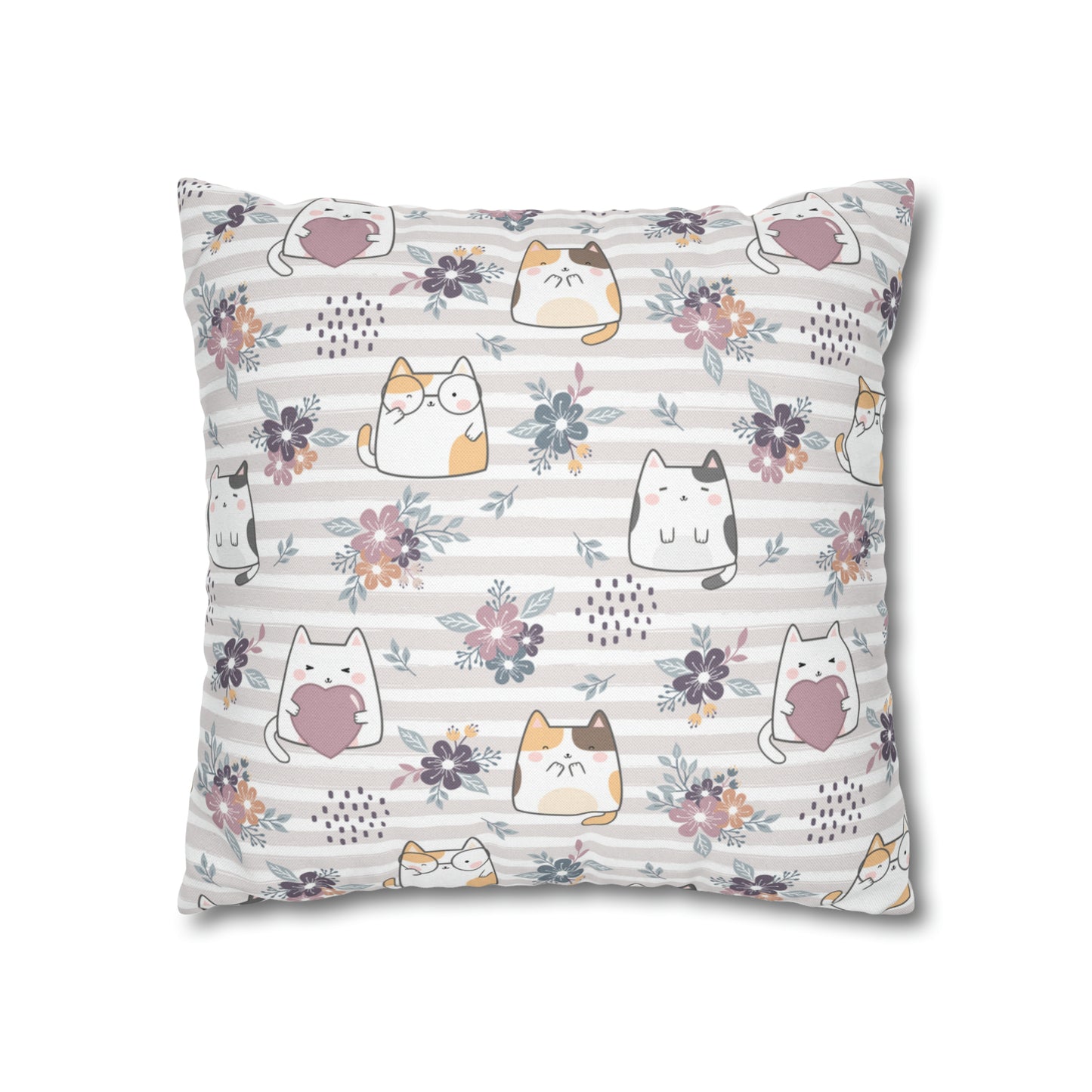 Floral Cats Square Pillow Case