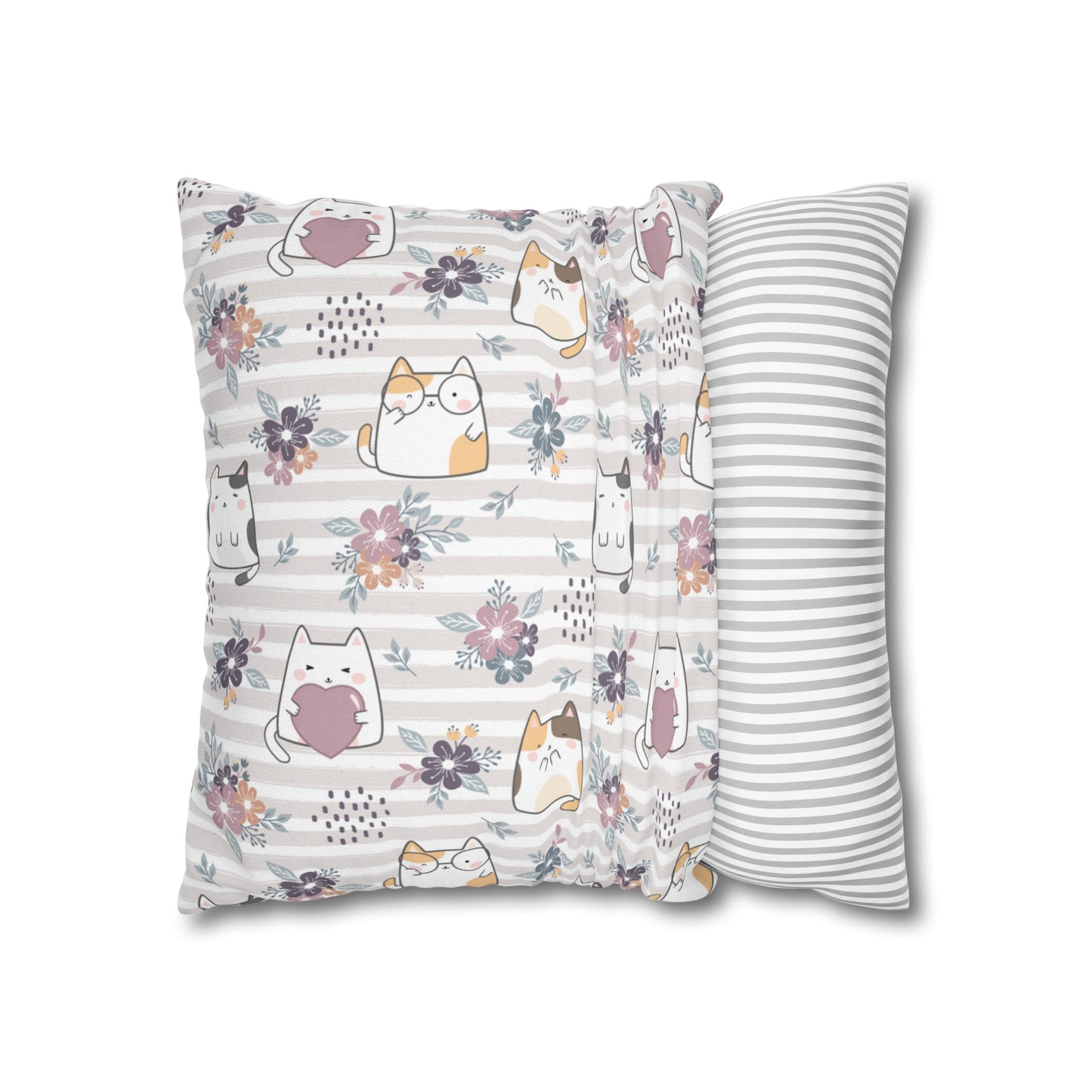 Floral Cats Square Pillow Case