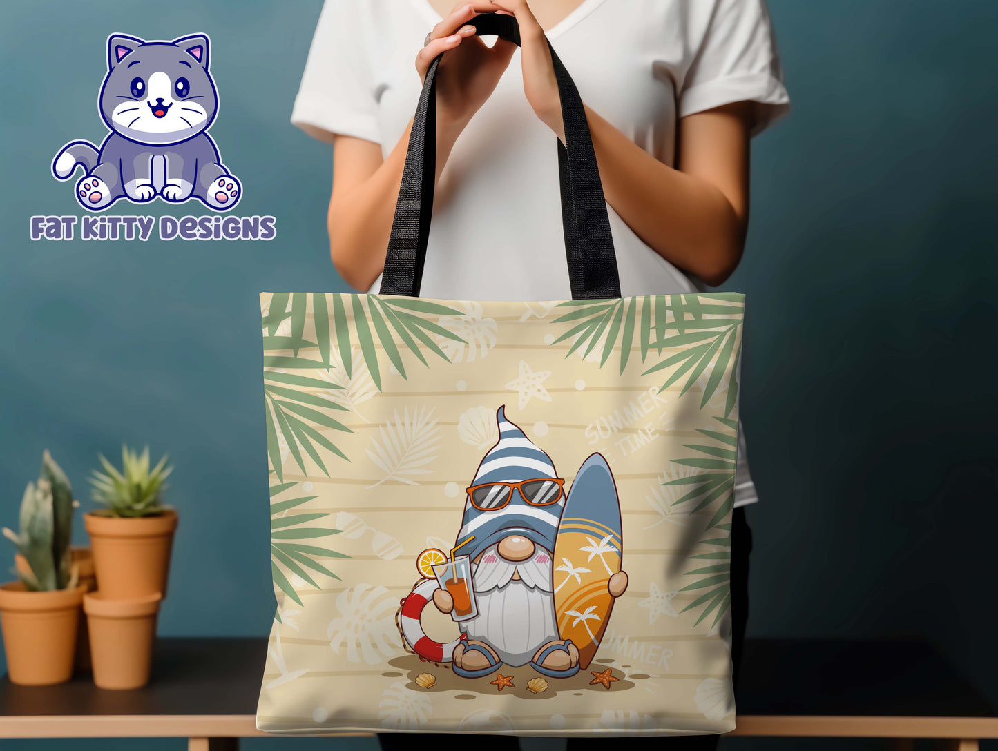 Summer Beach Gnome Canvas Tote Bag