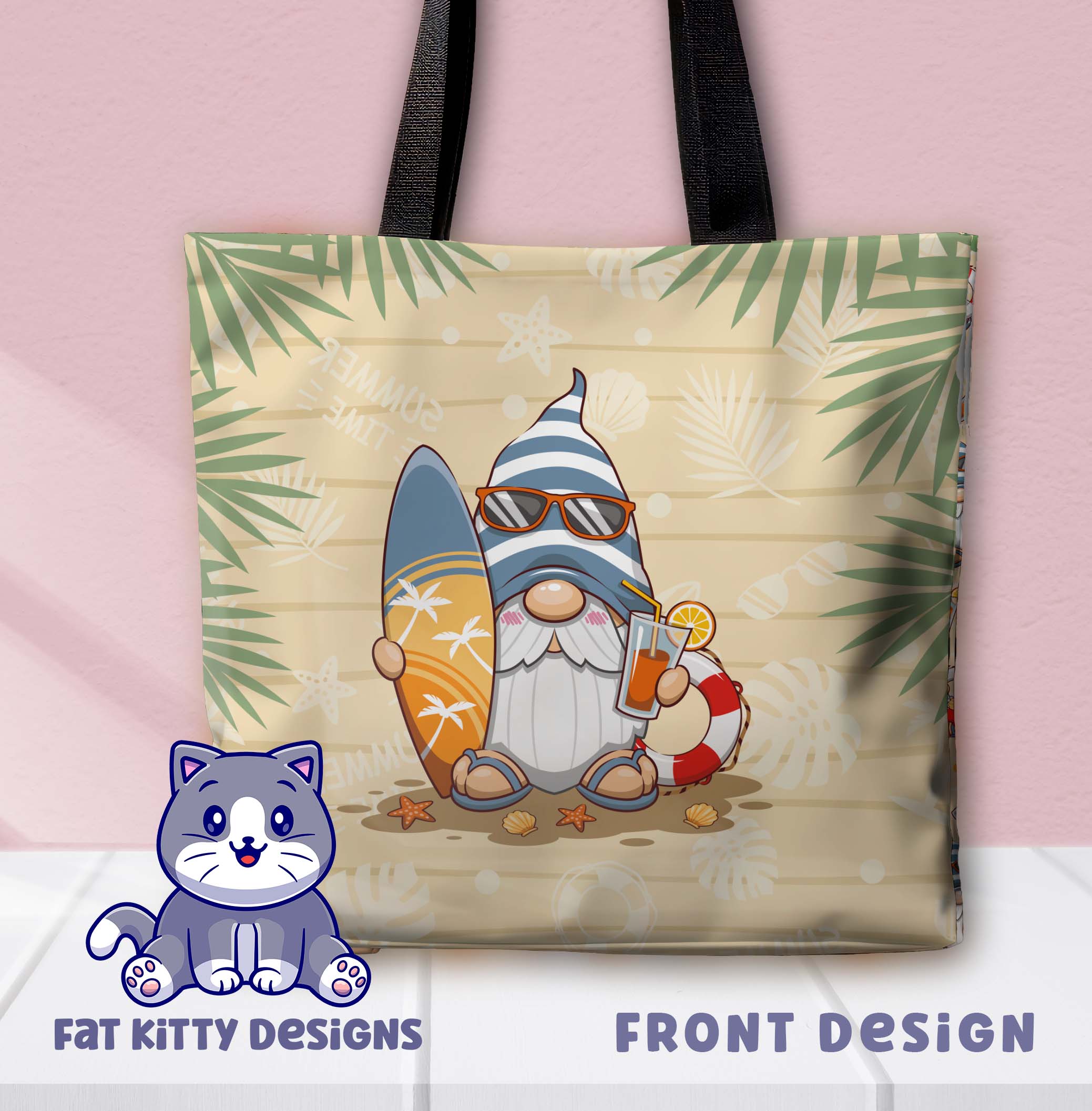 Gnome good embroidered summer/beach tote bag