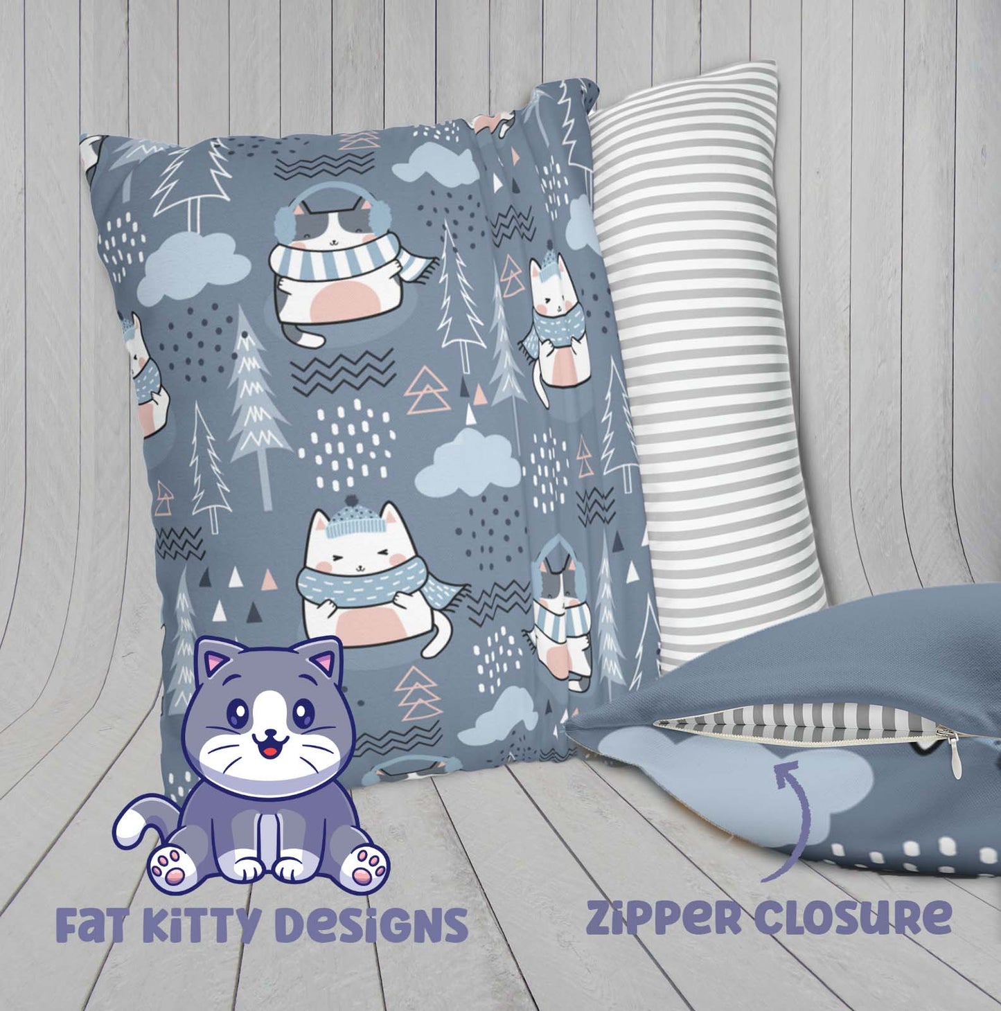 Chilly Cat Winter Square Pillow Case