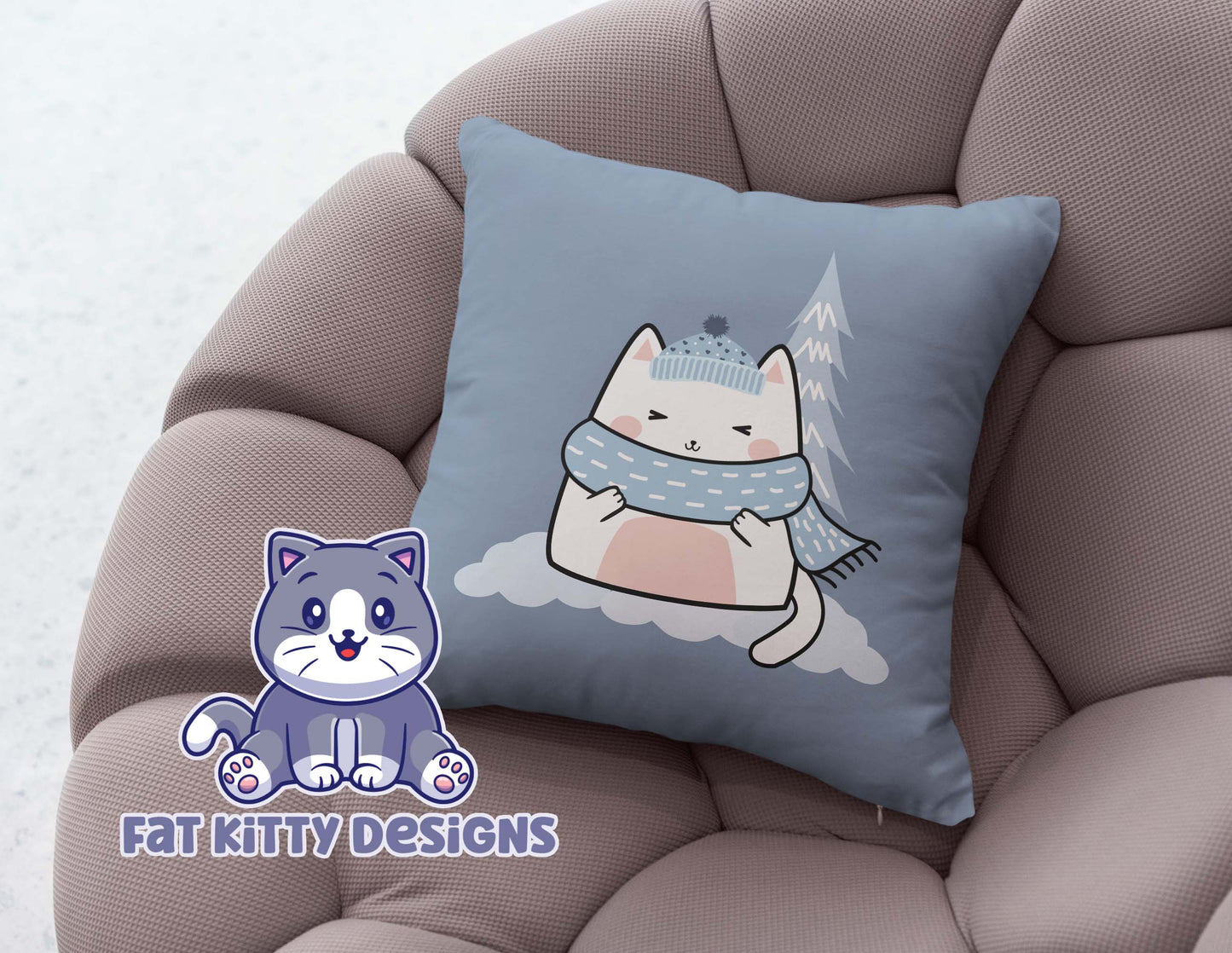 Chilly Cat Winter Square Pillow Case