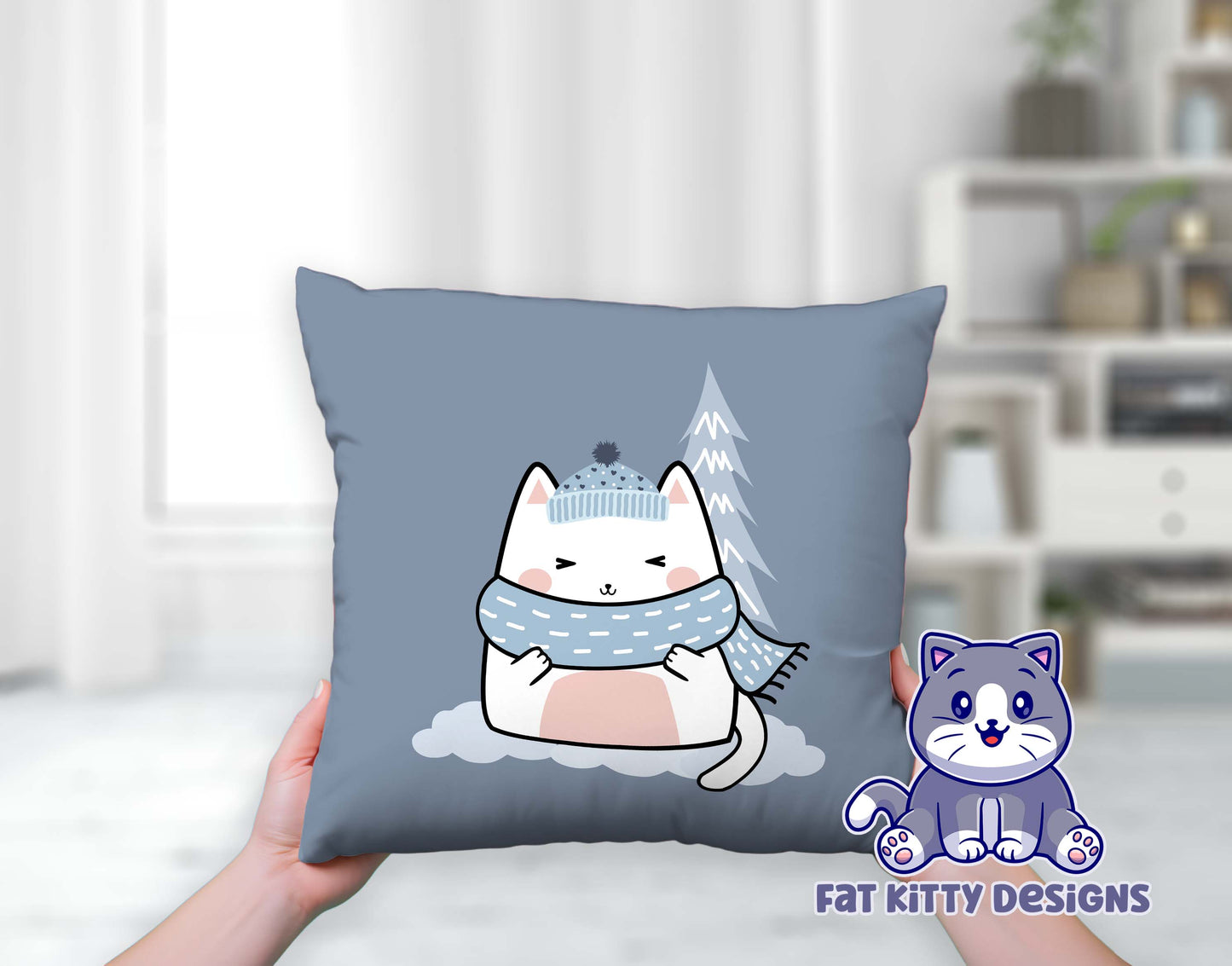 Chilly Cat Winter Square Pillow Case