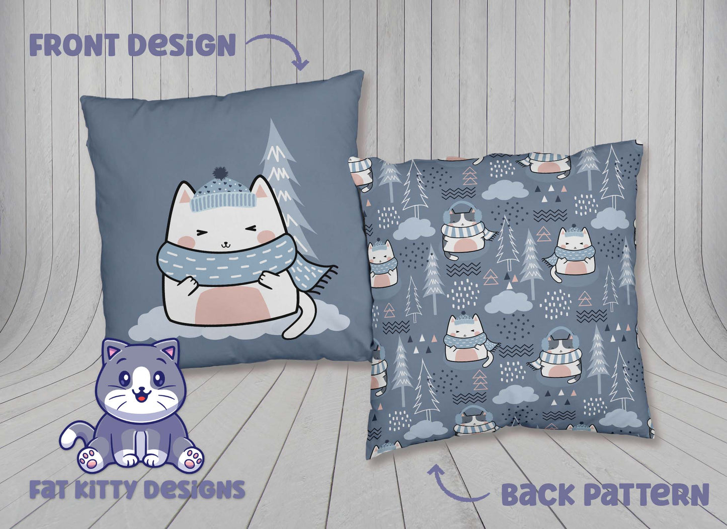 Chilly Cat Winter Square Pillow Case