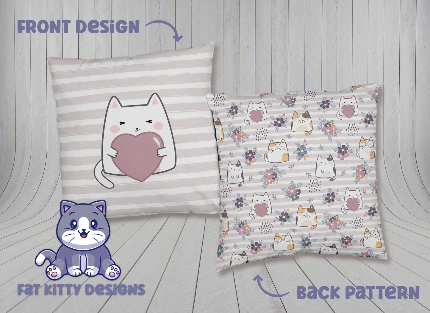 Floral Cats Square Pillow Case