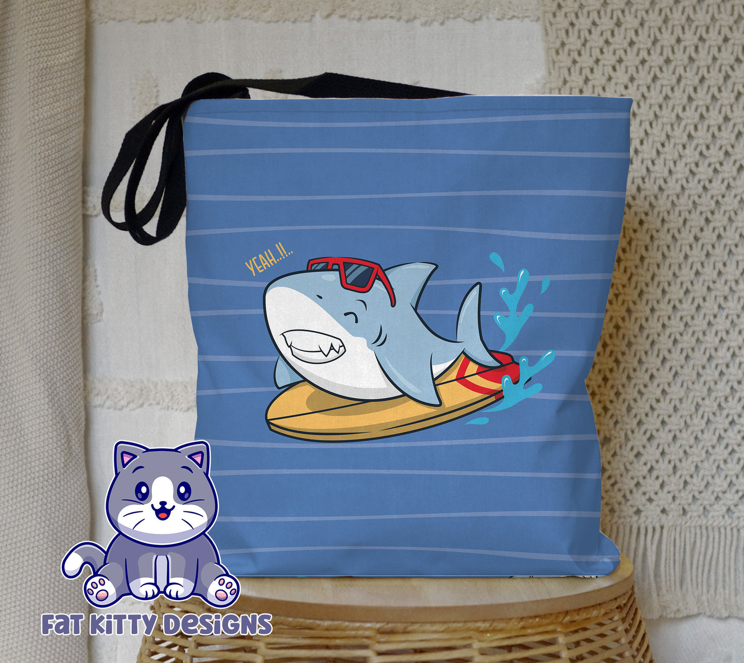 Surfing Sharks Tote Bag