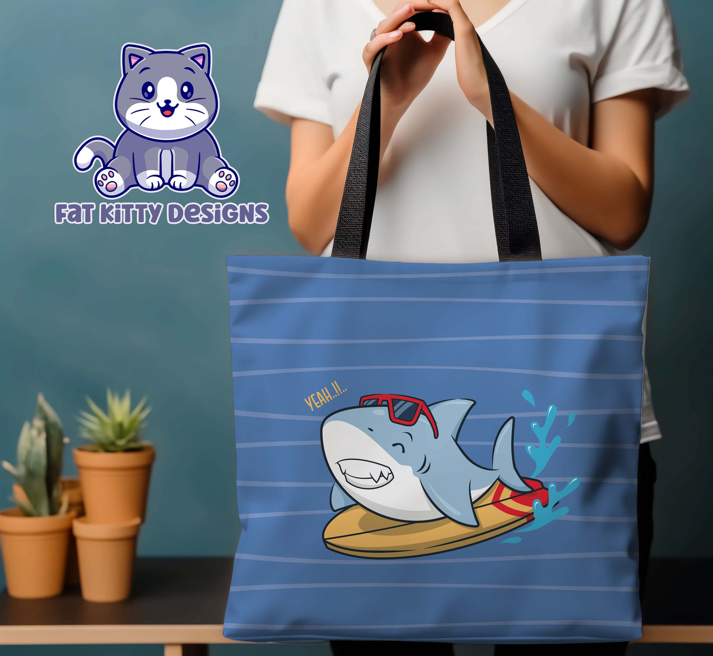 Surfing Sharks Tote Bag